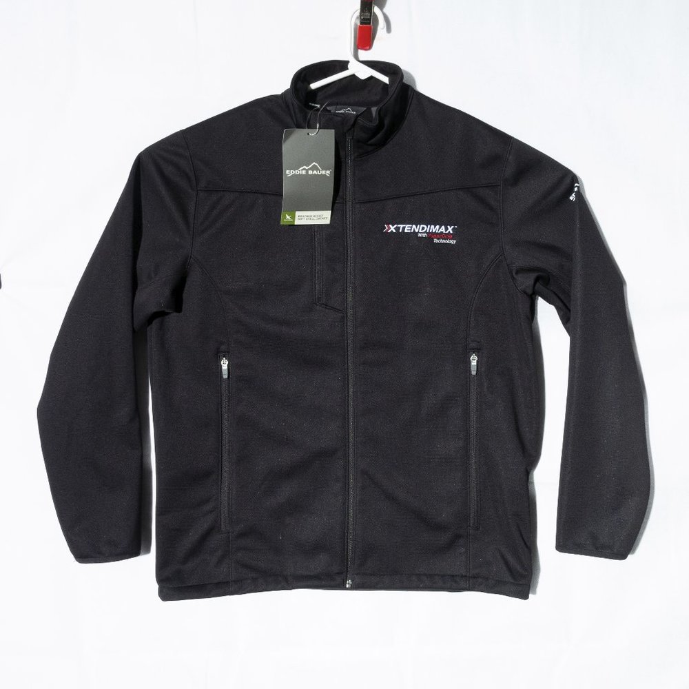 NWT Eddie Bauer Men's XL Black Weather Resist Soft Shell Jacket Xtendimax Logo